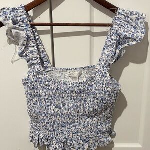 Altar'd State Blue and White Floral Blouse